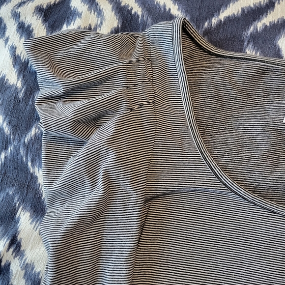 Free People Black & White Micro Stripe Puff Sleeve Top Sz S - Picture 2 of 7